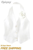Yipinpay 2023 Women Vest Flowers White Sleeveless Vest Woman Backless Cropped Summer Vest Women Chic And Elegant Woman Jacket