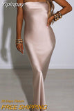 Yipinpay Mo Satin Backless Maxi Dress For Women Gown Fashion Strapless Sleeveless Bodycon Night Club Party Summer Vestido
