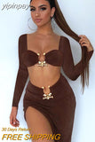 yipinpay 2023 Autumn Summer Club Fashion Long Sleeve Women Crop Tops And Sexy Long Hight Waisted Split Skirt Dress Two Piece Set