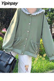 Yipinpay Sweet Women Hoodies Loose Hooded Sailor collar Cute Lace patchwork female Zip up hoodies 2023 NEW