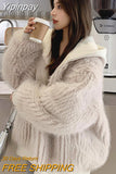 Yipinpay Autumn Winter Loose Casual Hairy Shaggy Soft Warm Faux Fur Coat Women with Hood Long Sleeve Korean Fashion 2023