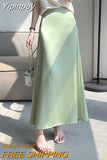Yipinpay Elegant Satin A-line Skirts for Ladies Spring Summer Slim High Waist Skirt Women Luxury Korean Chic Casual OL Faldas