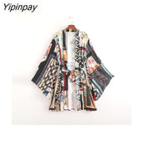 Yipinpay Women Shirts +Trousers Suit Kimono Style Summer Full Printed X-Long Drawstring Blouse Set Female Pants Casual Clothes