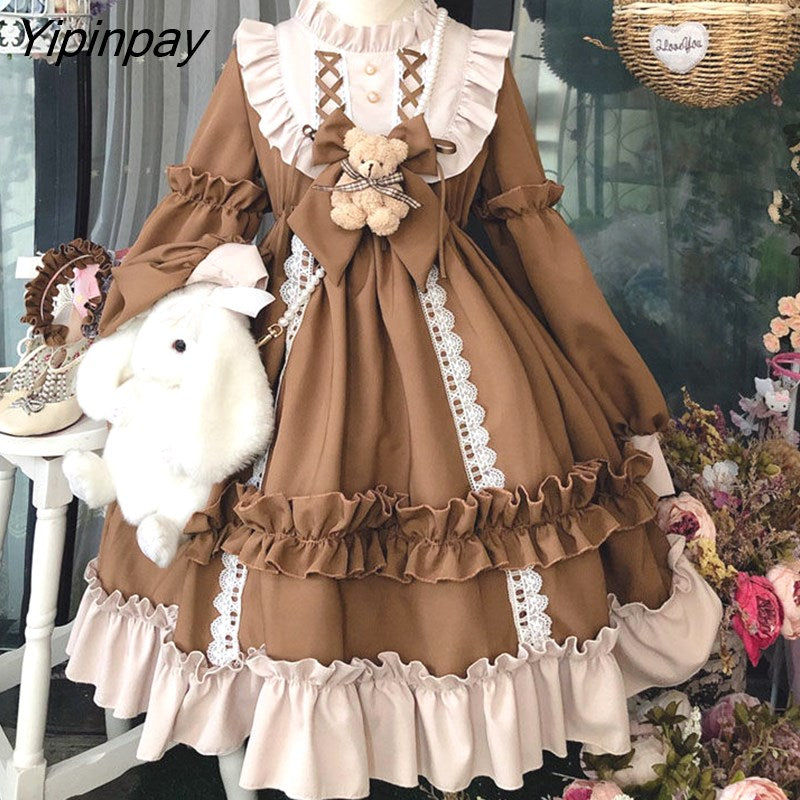 Yipinpay HOT Sweet Girl Lolita Dress Women Vintage Patchwork Dress Cute Female Cosplay Little Party Dress