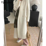 Yipinpay Women's Winter Elegant Thick Woolen Coats Women 2023 Street Temperament Loose Long Overcoat Warm Vintage Green Outwear
