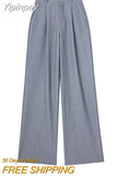 Yipinpay Y2k Fashion Women Wide Leg Pants Female Solid with Pleated High Waist Trousers Ladies Chic Elegant Casual Loose Pants