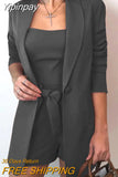 Yipinpay Spring Summer Women Blazer Set Fashion Elegant Inside Vest Top Blazer and High Waist Shorts 3piece Set Casual Shorts Suit