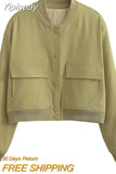 Yipinpay TRAF Fashion Bomber Jackets for Women 2023 Spring New Outerwear Female Long Sleeve Big Pockets Jackets Coats Ladies Coat