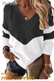 Yipinpay Autumn Winter V-neck Women's Pullover Leopard Striped Vintage Long Sleeve Knit Top Korean Fashion Pink Women Sweater Jersey
