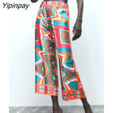 Yipinpay Women Fashion Print Autumn Shirts+Long Pants Set New 2023 Female 3PCS Sets Casual Top With Belt Street Outwear Mujer