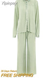 Yipinpay Beige Pleated Wide Leg Pants Womens Pants Fashion 2023 Casual Loose Trousers Office Lady Elegant Long Palazzo Pants