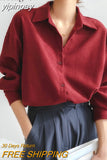 yipinpay New Fashion Corduroy Shirts for Women Solid Vintage Long Sleeve Blusas Thick Korean Casual Blouses Female Buttons Tops