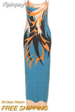 Yipinpay Low Chest Printed Long Dress Women Sleeveless Spaghetti Strap Dresses Summer Femme Backless Sexy Hip Wrap Dress Vestidos