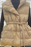 Yipinpay Stand Collar Sleeveless Vest For Women 2023 Winter Warm Belt Loose Waistcoat Padded Jackets Base Top Solid Color Overcoat