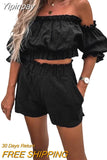 Yipinpay Two-Pieces Top and Shorts Suits Summer Beach Suits Women Casual Off-Shoulder Short Sleeve Crops Tops High Waist Shorts