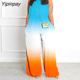 Yipinpay Women Elegant Halter Gradient Color Sleeveless Pocket Loose Sexy Straight Leg Jumpsuits