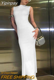 Yipinpay MO Elegant Round Neck Sleeveless Solid Maxi Sexy Dress For Women Summer Slim Pullover Evening Dress Chic Ladies Party