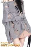 Yipinpay Hollow Out Sweater Women Streetwear Y2k Grunge Ripped Hole Long Sleeve Loose Knit Sweater Harajuku Fashion Pullover