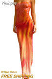 Yipinpay See-Through Striped Spaghetti Strap Bodycon Long Dress 2023 Summer Sexy Sleeveless O Neck Wrapped Sling Party Dresses