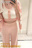Yipinpay Top Camisole Autumn 2023 Short Blue Cardigan Outwear Sweater Jacket Wide Leg Knitting Pink Pants Tracksuit 3 Sets