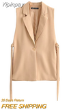 Yipinpay long waistcoat Women Elegant suit West Spring Sleeveless jackets Upper garments Office Dame Slender vest 2023 new