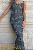 Yipinpay Fashion Womens Summer Long Skinny Dress Sleeveless Backless Floral Print Knitted Dresses Club Street Style Hot Sale S M L