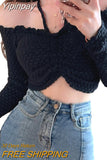 Yipinpay Women Sexy Off Shoulder T-shirts Autumn Winter 2023 Crop Top Clothing y2k Harajuku Luxury Vintage Long Sleeve Top Streetwear