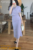 Yipinpay Suits Double-breasted Black Blazer Feminino Summer 2set Sets Slim Pencil Purple Fishtail Dress Crop Jacket Suits Tops