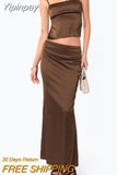 Yipinpay Vest And Skirt Suits Women Party Night Matching Sets Backless Tie-Up Sling Camisole+Low Waist Long Skirts Street Style