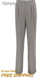 Yipinpay Patchwork Women Baggy Pants Spring 2023 Pleated Classy Black Trousers Streetwear Contrast Mid Waist Loose Pants Lady