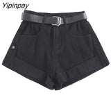Yipinpay High Waist Retro Wide Leg Denim Shorts Women 2023 Summer New Loose Curling Short Feminino