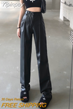 Yipinpay Waist Straight Loose Casual Wide Leg Black Leather Pants Trousers Y2k Pant Pantalones De Mujer PU Streetwear Sexy 2023 Fall