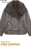 Yipinpay Women Fleece Jacket Brown Faux Leather Jacket Women Double Faced Zip Up Winter Woman Coat 2023 Very Warm Heavy Jackets