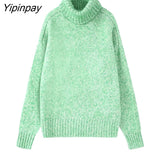Yipinpay Simple Women Gary Knitted Sweater 2023 Spring Autumn Vintage Warm Turtleneck Long Sleeve Female Sweet Pullovers Chic Tops