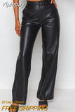 Yipinpay Vintage 90s PU Leather Straight-Leg Trousers Women High Waist Loose Long Pants Autumn Spring Casual Bottoms 2023 New