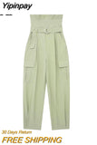 Yipinpay Female Jumpsuit Off Shoulder Cargo Women Jumpsuits Belt Women's Long Elegant Loose Overalls Blackless Summer Woman Jumpsuit