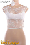 yipinpay Sexy See Through Aesthetic Lace Short Sleeve T Shirt Streetwear Y2K Women Clothes Club Party Crop Tops Tees Sumemr 2023