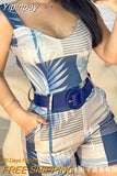 Yipinpay Women's New Plant Print Color Matching Suspenders Tight Jumpsuit Casual Office Sleeveless Rompers Female 2023 Fashion 0406
