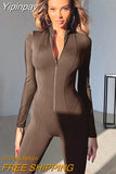Yipinpay Autumn New Jumpsuit Women Slim Fit Sexy Jump Streetwear Sexy Ladies Long Sleeve Pants Bodycon V-neck Jumpsuit