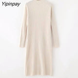 Yipinpay Autumn New Women Dress Korean Style Fashion Knitted Sweater Dress Long Slim Female 2023 HOT vestidos