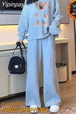 Yipinpay Winter Women's Cotton Casual Bear Sports Suit Pants Sets Korean Warm Loose Hooded Sweatshirt 2 Piece Sets Women Outfit