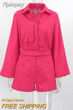 Yipinpay Rose Pink Patchwork Cotton Linen Shorts Sets 2 Pieces Fashion Lady Lantern Sleeve Blouses Office Outfits Short Suits