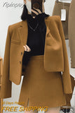 Yipinpay New Brown Skirt Set Women Fashion Cropped Woolen Blazers + Mini Skirts Vintage Two Piece Suits Woman's Clothing