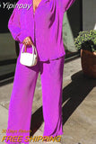 Yipinpay Women Street Pleated Tracksuit Two Piece Sets Solid Long Sleeve Blouse And Wide Leg Pants Sets 2023 Summer Casual Female Outfits