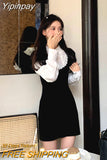 Yipinpay Autumn Korean Fashion Fake Two Dress Woman Casual Long Sleeve Short Party Dress Sexy Bodycon Y2k Mini Dress Slim Female