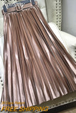 Yipinpay Spring Summer Women's Midi Pleated Skirts Belt Satin Vintage Elastic High Waist Plain Skirt Lining Korean A-line Skirt