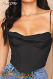 Yipinpay Quality Summer Corset Top Y2k Women 2023 Lined Sexy Bodycon Top Draped Black White Female Padded Top for Party Club
