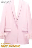Yipinpay Black Feather Blazer Women Button Fashion Woman Blazer 2023 Casual Elegant Womens Jackets Long Sleeve Women's Winter Coats