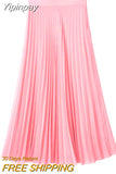 Yipinpay Pink Pleated Skirt Woman High Waist Long Skirts For Women Fashion 2023 Summer Midi Skirt Streetwear Elegant Women's Skirts