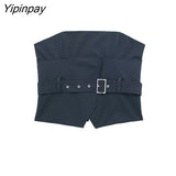 Yipinpay Fashion Women Corset Wrap Chest Tops With Belt Casual Back Zipper Sleeveless Sexy Asymmetrical Summer Sling Tops